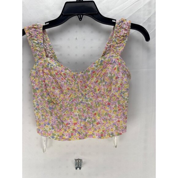 Japna XS Floral Smocked Crop Top Ditsy Sleeveless Pink Cream Boho Cottagecore - Picture 2 of 5